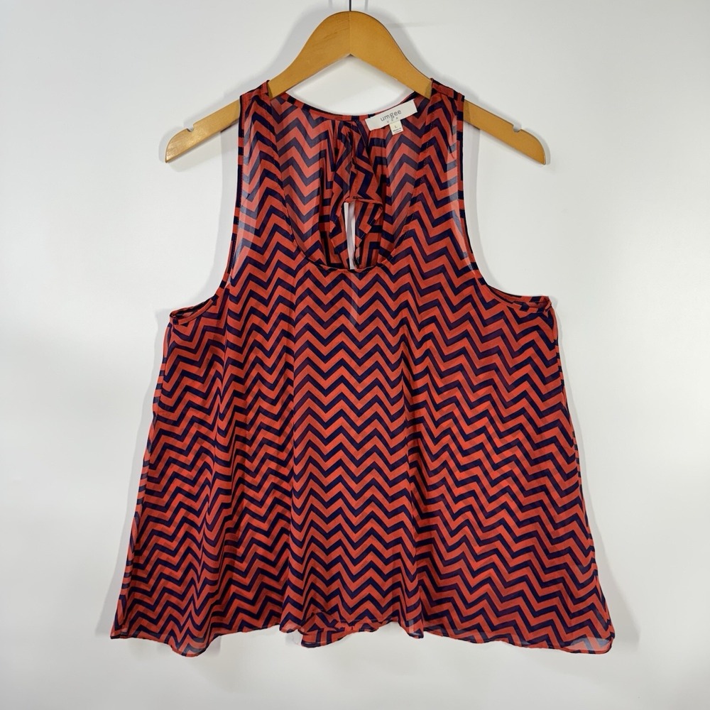 Umgee USA Women's Tank Top Large Orange Semi Sheer Cold Shoulder Boho‎ Festival